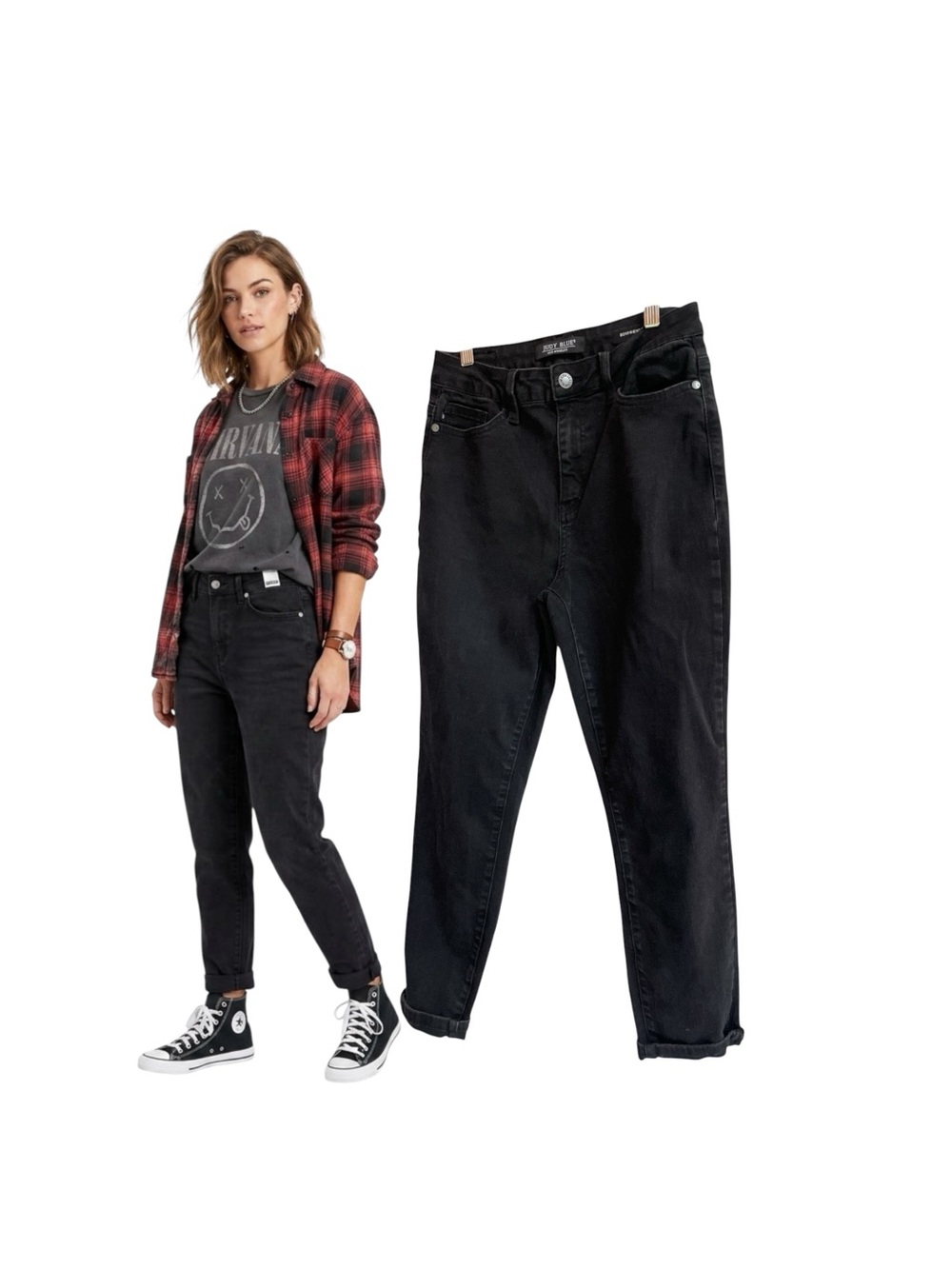 Judy Blue Black High Rise Boyfriend Jeans Size 7 28 Stretch Cuffed Crop Size 8